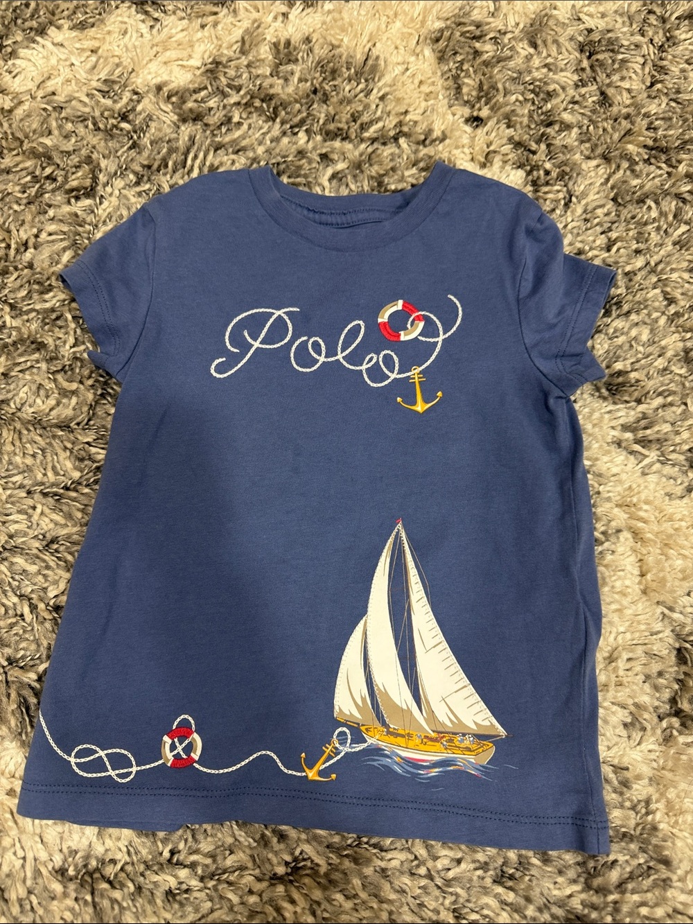 Polo by Ralph Lauren Navy Sailboat Tee with Nautical Embroidery